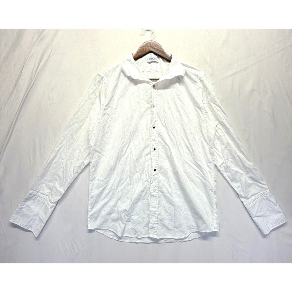 Fiordelli Office Shirt Mens Large White Textured Long Sleeve Business Button Up